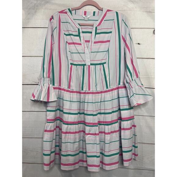 Crown N Ivy Dress Size MED Tiered Long Sleeve Stripes Multicolor - Picture 1 of 5